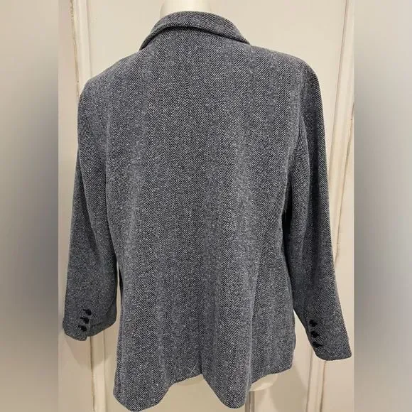 New Loft Plus Ann Taylor Black White Grey Blue Tweed Long Women's Blazer Jacket - Picture 5 of 7